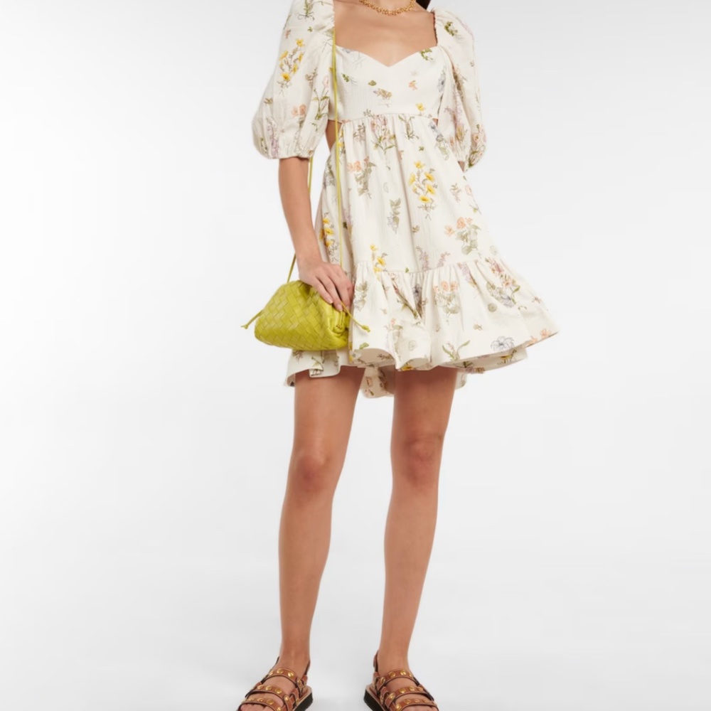 ZIMMERMANN Cutout floral-print cotton-blend seersucker mini dress. Sz 2. Shopbop